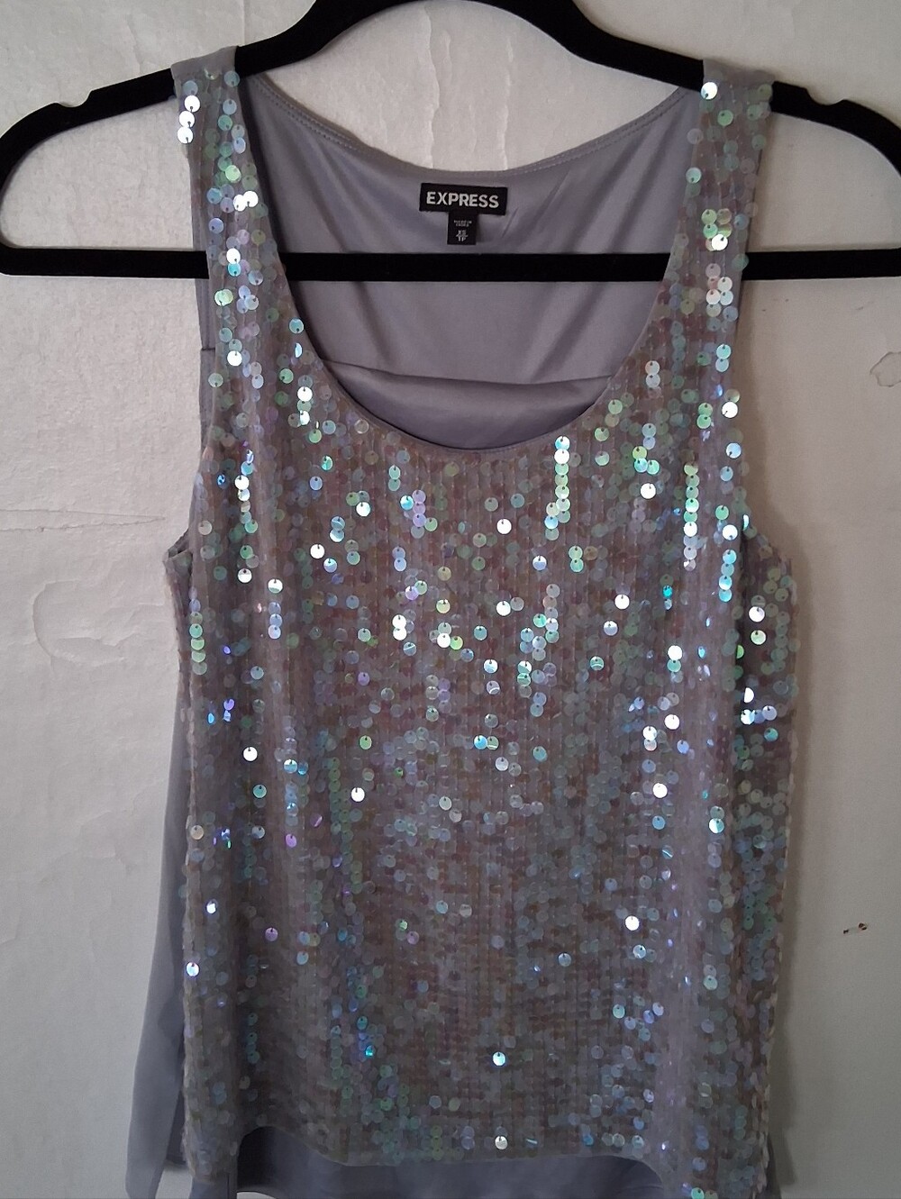 Express Grey Silver Sequin Tank Camisole With Fish Scale Sequins XS